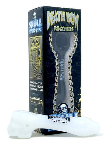 Death Row Records ''Skull'' Small Glass Smoking Pipe - White