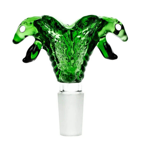 Double Snake Glass Bong Bowl - Green (18 mm) - Puff Puff Palace