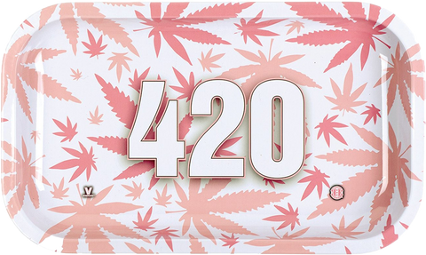 420 White Pink Rolling Tray Large - Puff Puff Palace