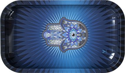 Hamsa Blue Metal Rolling Tray Large