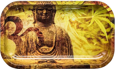 Buddha Hemp Leaf Metal Rolling Tray Large - Puff Puff Palace